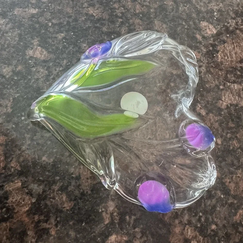 Waltherglas Heart~Shaped Glass Candy Dish Tulips Flowers German Original Sticker